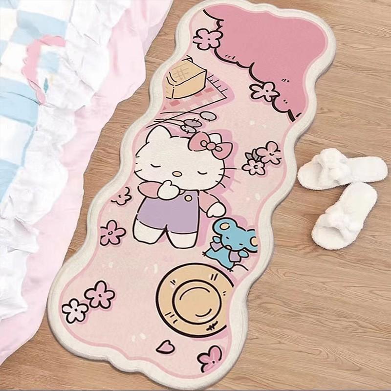 Kawaii Kitty Cartoon Bedroom Rug Soft Velvet Floor Mat Bedside Non-Slip Washable Decor
