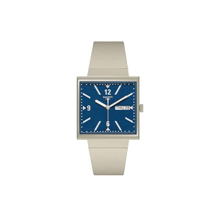 

Swatch Collection Quartz Movement 20M Water Resistant Watch 33.25Mm Blue Dial Plant Ceramic Case Bio-Based Strap Unisex watches SO34T700 Ecru