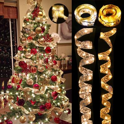 Ribbon Fairy Light Christmas Decoration Christmas Tree Ornaments  For Home 2024 Bows String Lights Navidad Natal New Year 2025