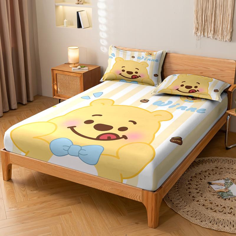 1 Cartoon Cute Bear Zai Pattern Digital Printed Frosted Fitted Sheet,Bedroom Printed Bed Cover,Bedding(No Pillowcase)