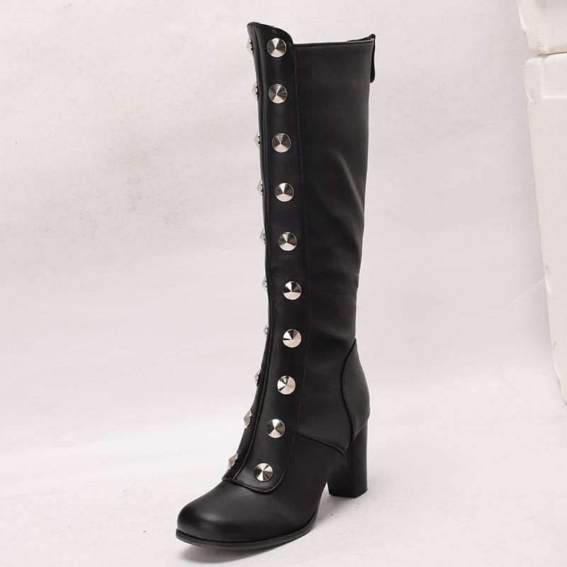 Women's High-heeled Boots, Sexy European and American Style Thick Heel Large Size Solid Color Medium Boots