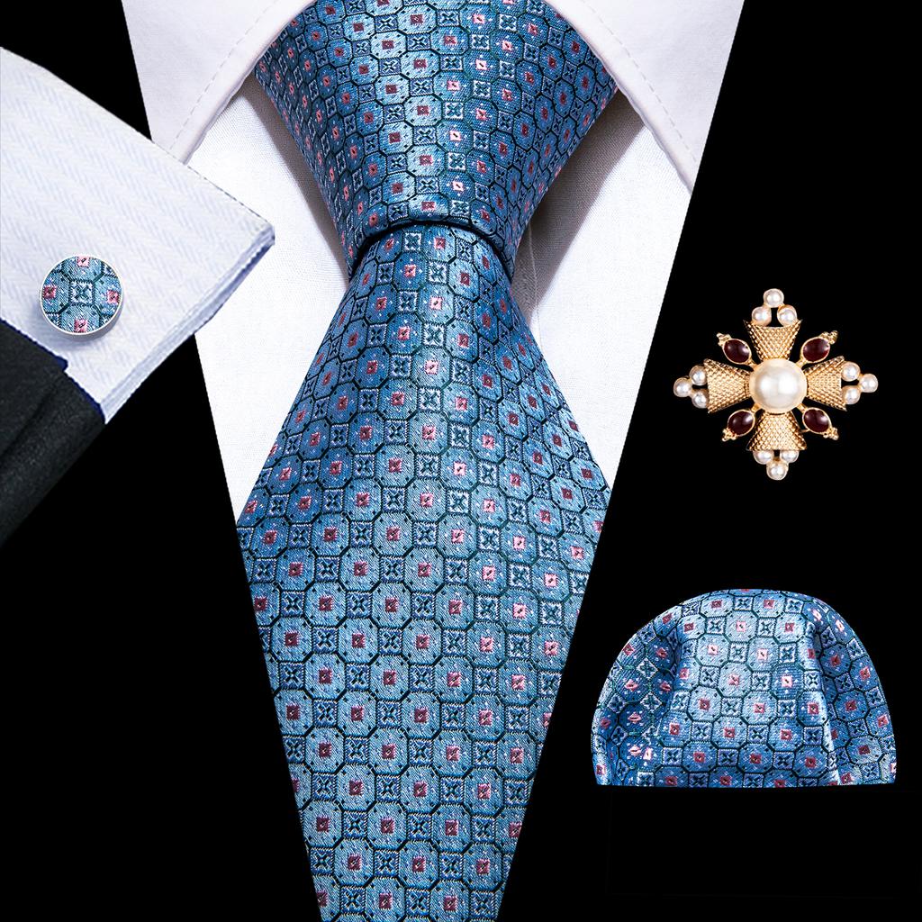Barry.Wang Pearl sagė su kaklaraiščiu vyrams Paisley gėlių šilko kaklaraištis Hanky rankogalių sąsagų rinkinys