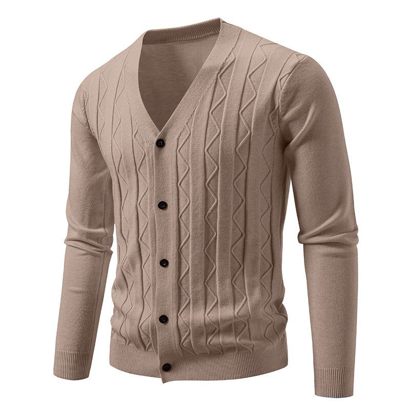 Autumn and Winter Men's Jacquard Sweater Trendy Casual Loose V-neck Knitted Cardigan Jacket