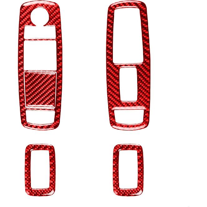 Compatible with Dodge Charger 2011+ for Chrysler 300 2011-2023 Car Door Window Lift Adjustment Button Cover Sticker Carbon Fiber Interior Red 5PCS Door Window Lift Button R