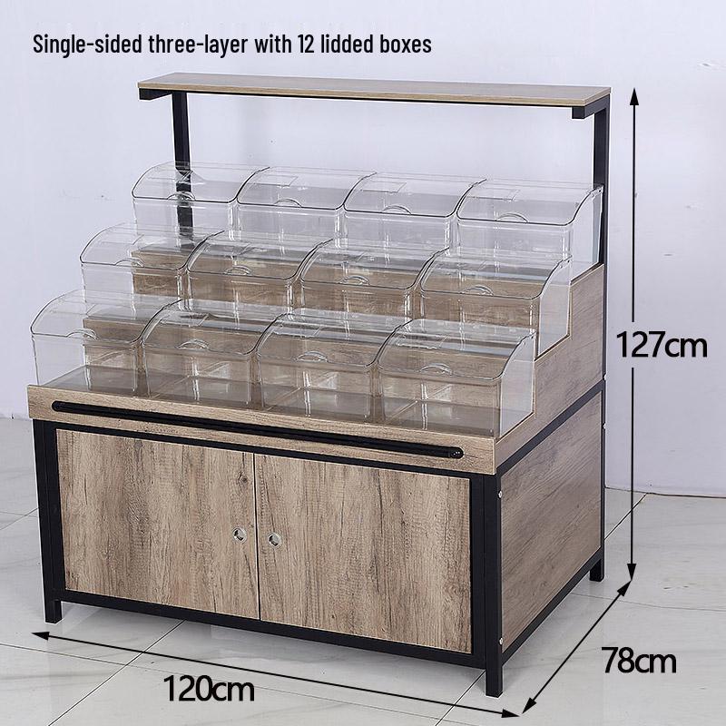 Supermarket Multi-Layer Detachable Display Rack for Bulk Dried Fruits, Grains, Candy, and Biscuits.