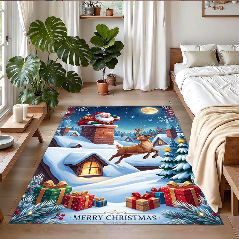 Christmas Printed Square Area Rug Soft Non Slip Floor Carpet For Bedroom Holiday Gift
