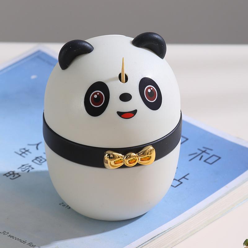 Household cartoon panda toothpick box press type automatic pop-up light luxury plastic toothpick jar hotel toothpick holder