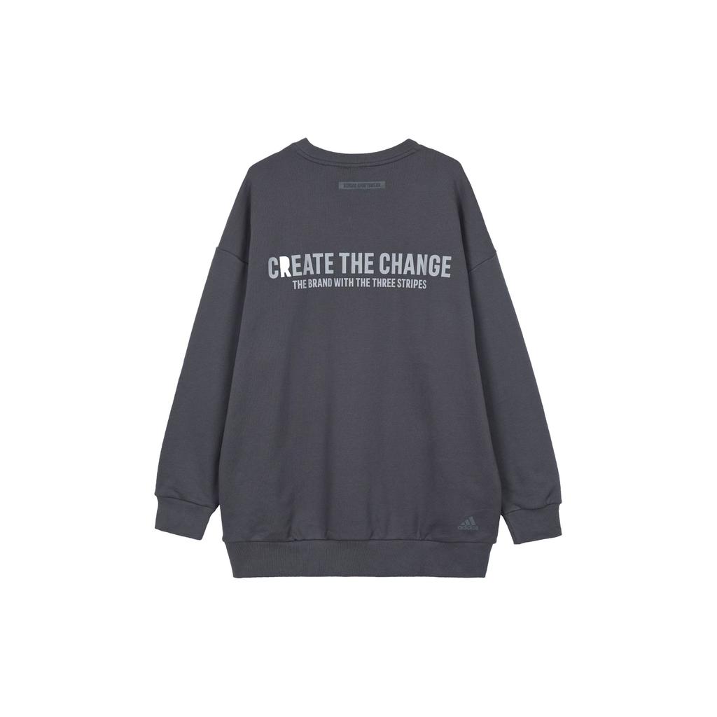 adidas Alphabet Print Pattern Pullover Crew Neck Sweatshirt Men Tops Grey HZ7018