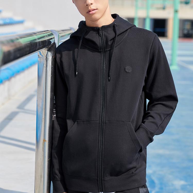 Li Ning Sports Seria Baschet Culoare Solidă Față Deschisă Casual Hanorac cu Mânecă Lungă Bărbați hanorace Negru AWDR055-3