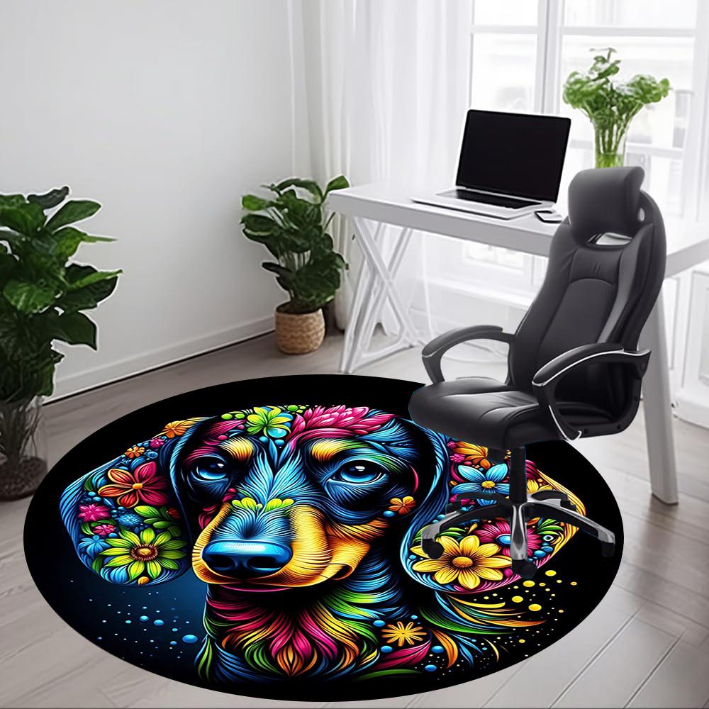 1pc Floral Dog Artwork Chair Carpet for Office, Soft, Non-Slip Polyester Mat, Office, Living Room, Bedroom, Durable Polyester Yy251207119