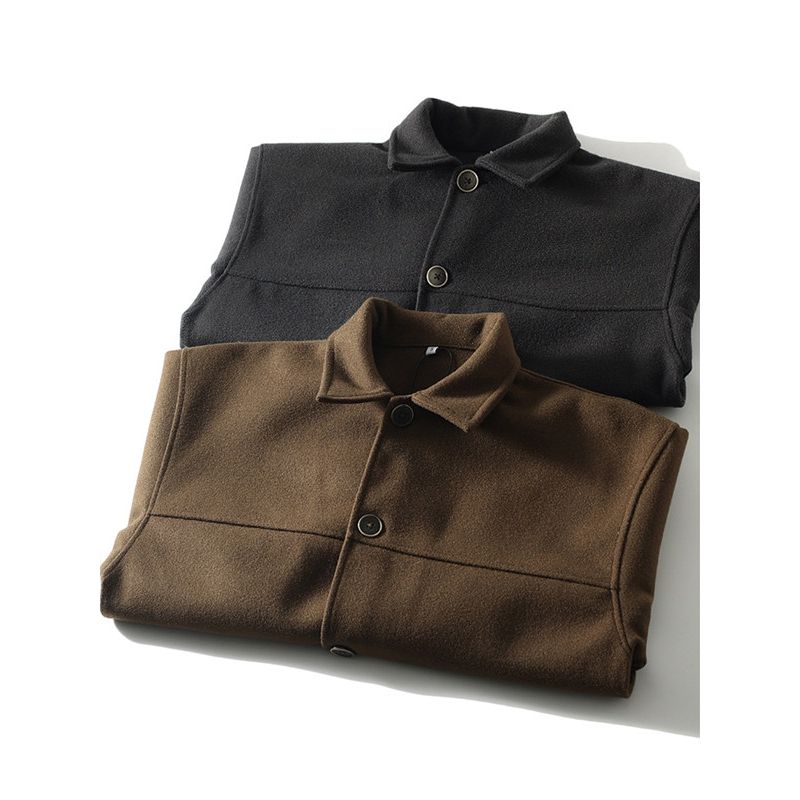 Maillard Wear Brown Short Woolen Jacket Men's Spring and Autumn Lapel Foreign Trade Men's Fleece Blended Top