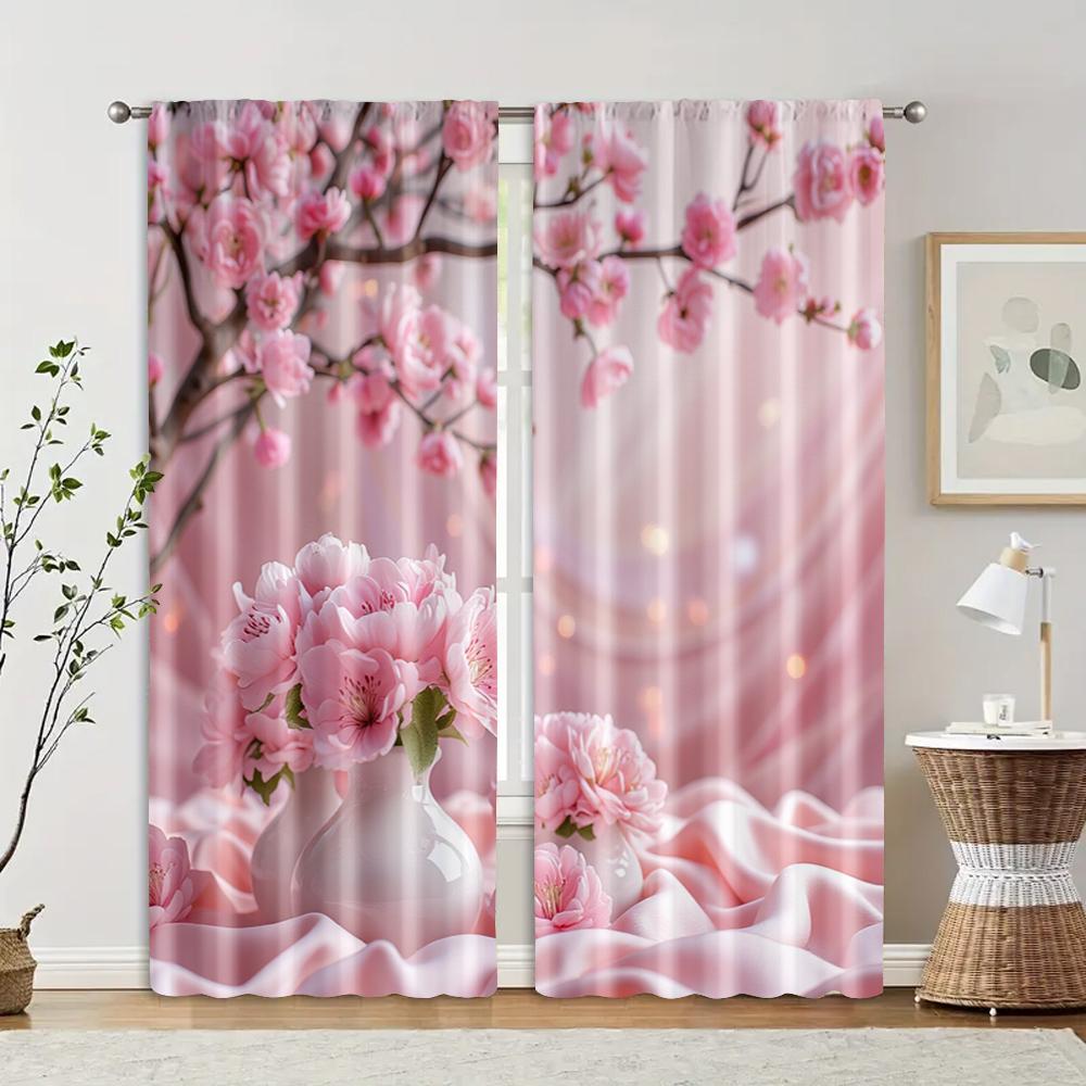 2pcs   Creative Curtains Romantic Pink Floral 100% Polyester (without rod) Decorations Clearance Ldeal for Living Room   Bedroom