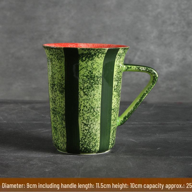 Hand-Painted Watermelon Design Large Ceramic Noodle Bowl with Underglaze Snails Pattern - Fresh, Deep & Stylish.