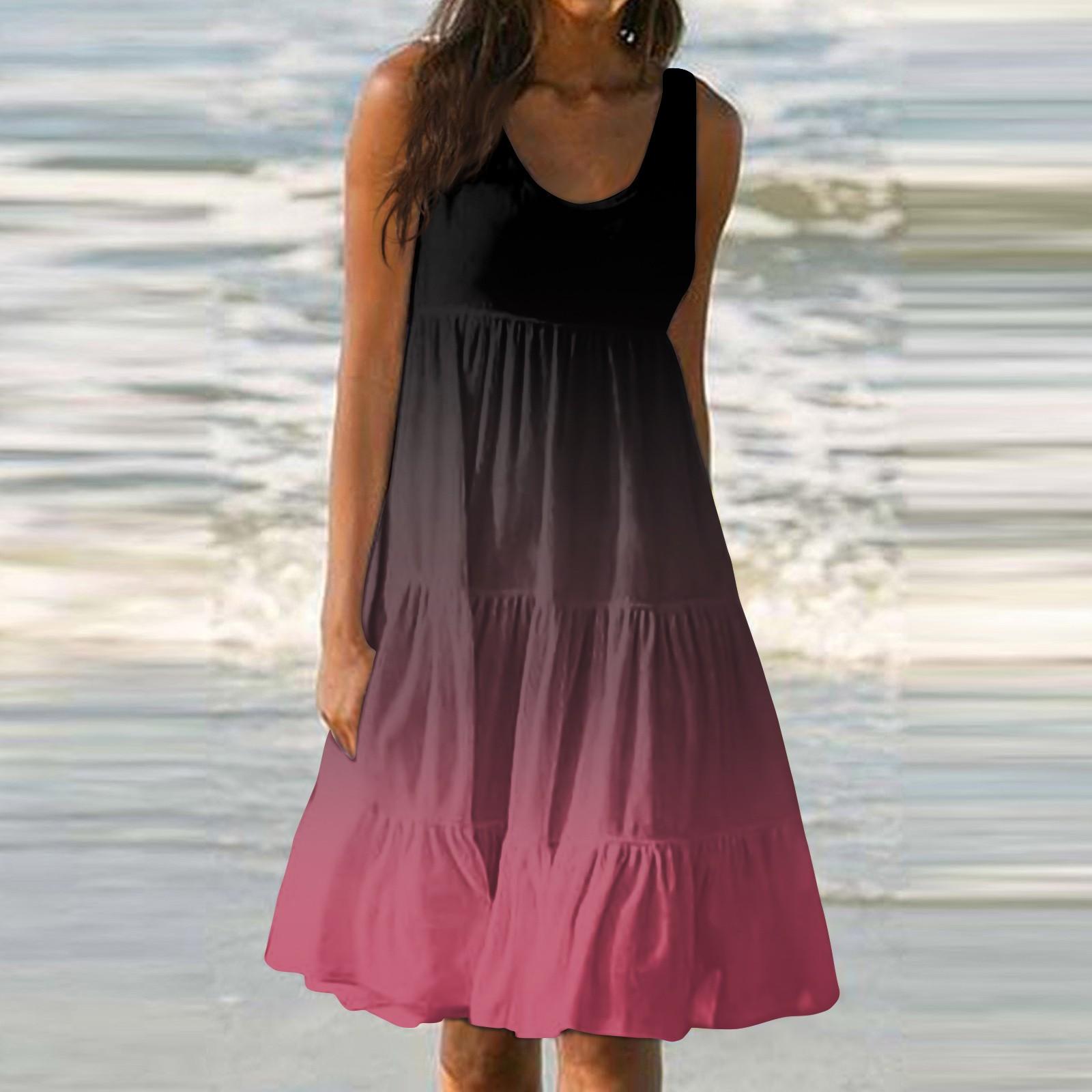 

Женское летнее модное свободное повседневное пляжное платье без рукавов с принтом L