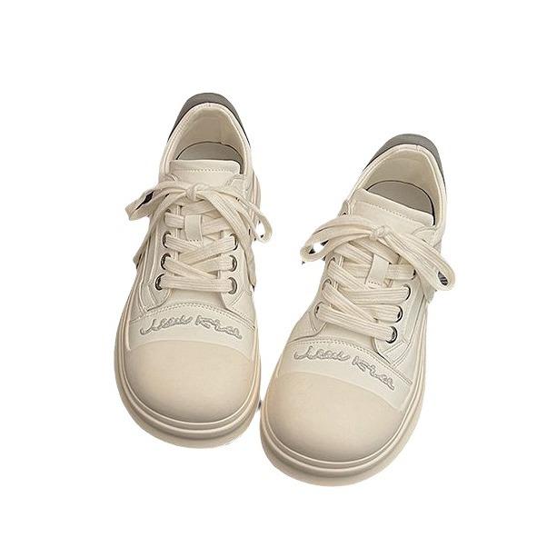 Muffin giant cute round head color matching lace-up big head shoes women's new thick-soled height-increasing versatile casual board shoes