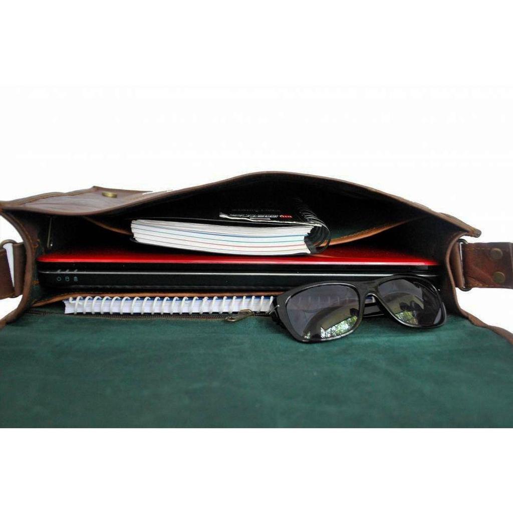9"Women Genuine Vintage Brown Leather Messenger Shoulder Laptop Bag Briefcase