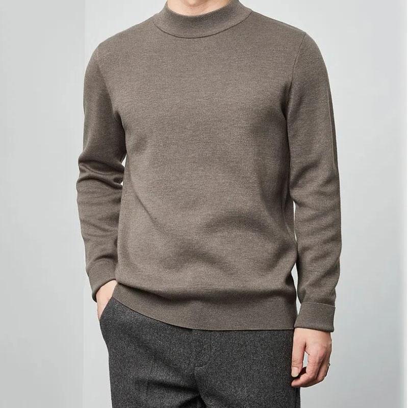 Korean Fashion Men Clothing New Autumn Winter Sweaters Solid Mock Neck Trend Versatile Casual Long Sleeve Pullovers Knitted Tops