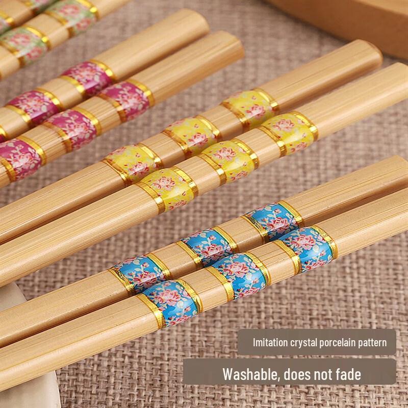 HDST Premium Carbonized Bamboo Chopsticks with Floral Pattern