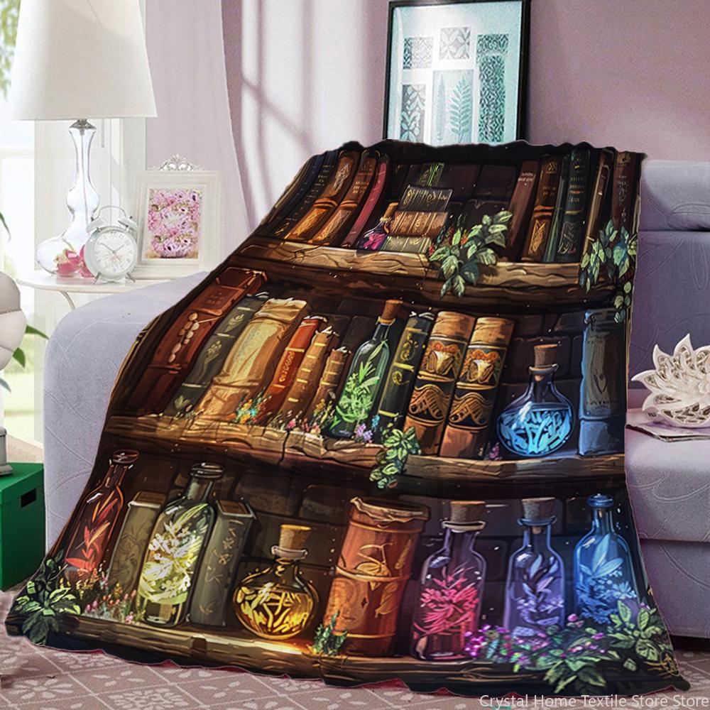 Flannel Throw Blanket Magic Bottle Bookshelf HD 3D Print,suitable for sofas,beds,offices,travel,camping chairs,warm blanket Gift