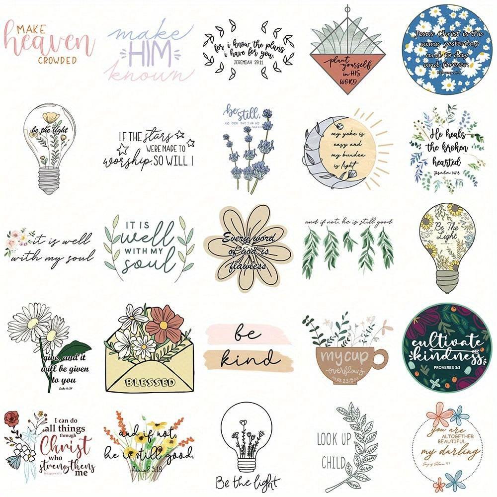 50pcs Bible Quote Stickers, Cartoon Graffiti Decoration Stickers For Laptop Water Bottle Luggage Helmet Skateboard Stationery Motorcycle