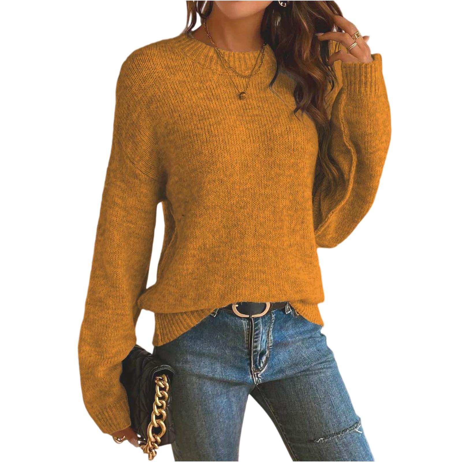 

Women s Casual, Stylish, Loose-fitting Round Neck Knitted Solid Color Pullover Sweater XL