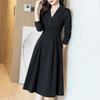 Jesień Zima Sukienki Garniturowe Kobiety Klapowany Jednolity Zamek Błyskawiczny Gorset Vintage Temperamentalna Moda Długi Rękaw Średniej Długości Sukienki A-Line