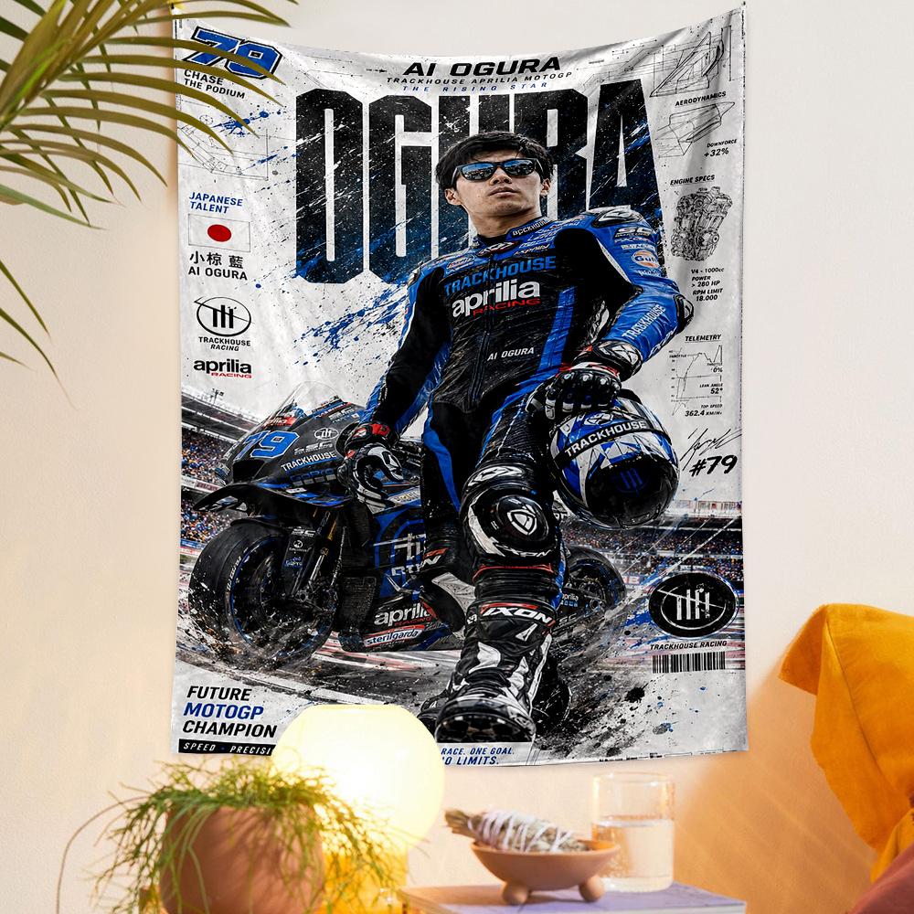 Ai Ogura MotoGP #79 Aprilia Trackhouse Japonská motorka Tištěná tapisérie do obývacího pokoje Dekorace na kolej
