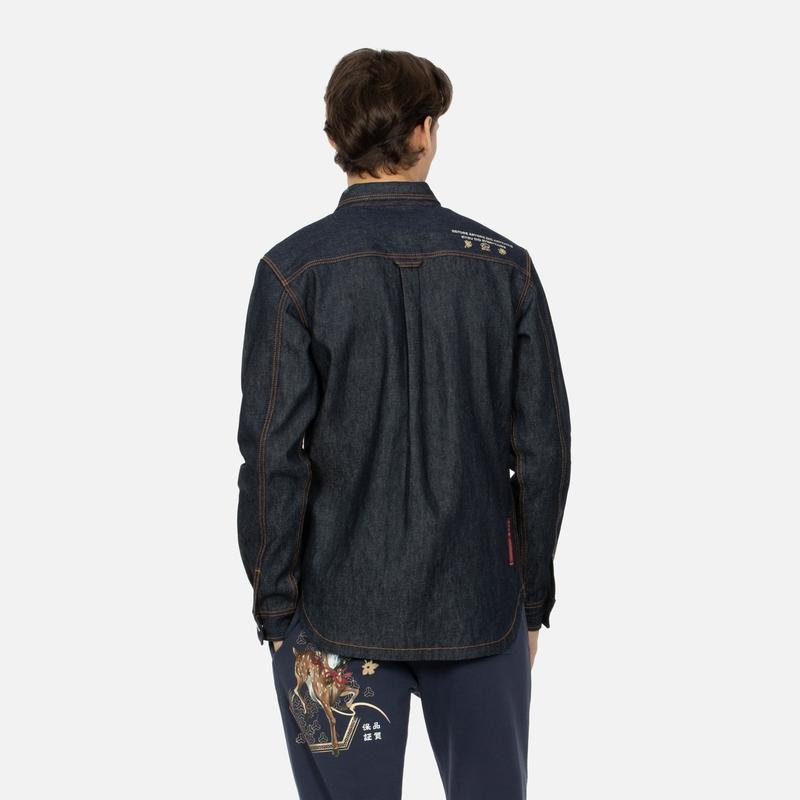 Evisu AW23 Seagull Logo And Icon Embroidered Shirt Men shirts Denim-Blue 2EAHTM3SL7031XXCT