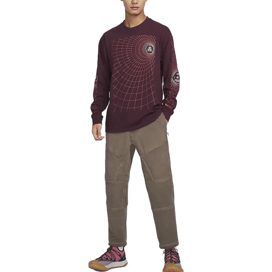 Nike ACG Manhole Print Crew Neck Long Sleeve T-Shirt Men Tops Dark-Brown FJ1134-681