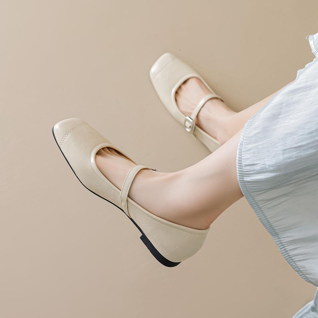 Square toe flat sole pumps women's summer Mary Jane shoes with a line for women