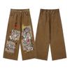 Amerikanische Retro Süße Katze Print Jeans Unisex Gespleißte Patchwork Abgenutzte Weite Hosen Lässige All-Match Lange Hosen