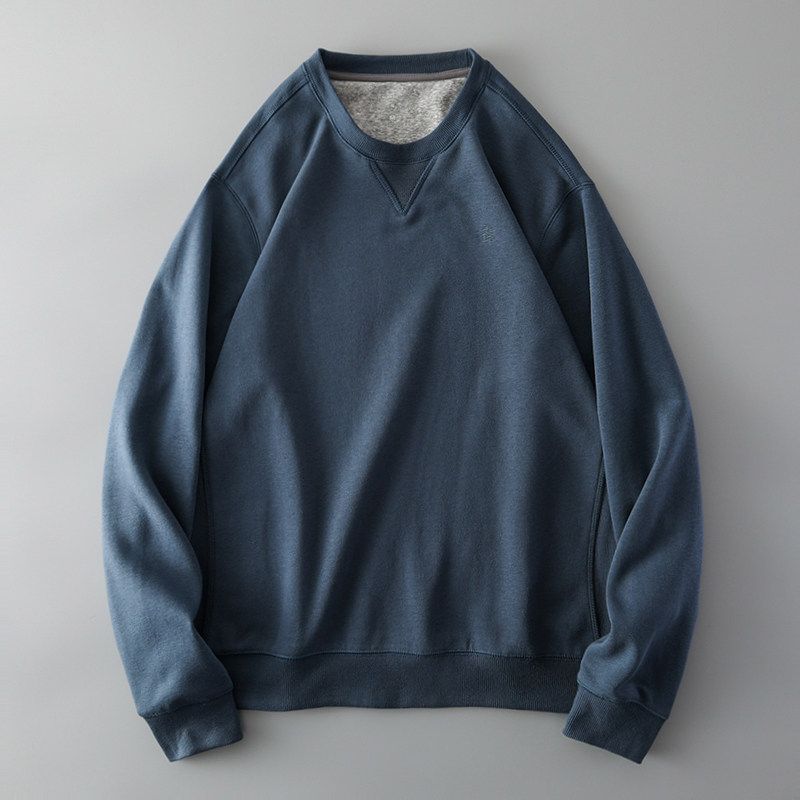 American Retro Heavy Weight Sweatshirt Men s Spring and Autumn Long Sleeve Pullover Top without Hood Export Export Men s Sports Outwear Blue 2XL