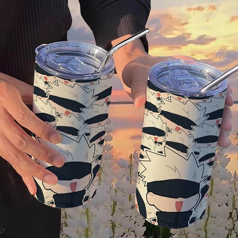 Jujutsu Kaisen Yuji Hrneček 500 ml Satoru Gojo Nerezová Ocel Cestovní Termohrnek Izolované Brčko Hrneček na Kávu Dárek Pro Děti