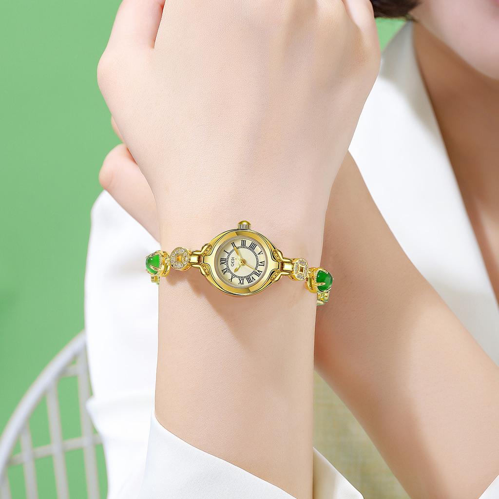 Niche High-End Jade Watch Chinese Wind Copper Coin With Alloy Watch Women'S Retro Waterproof Quartz Watch