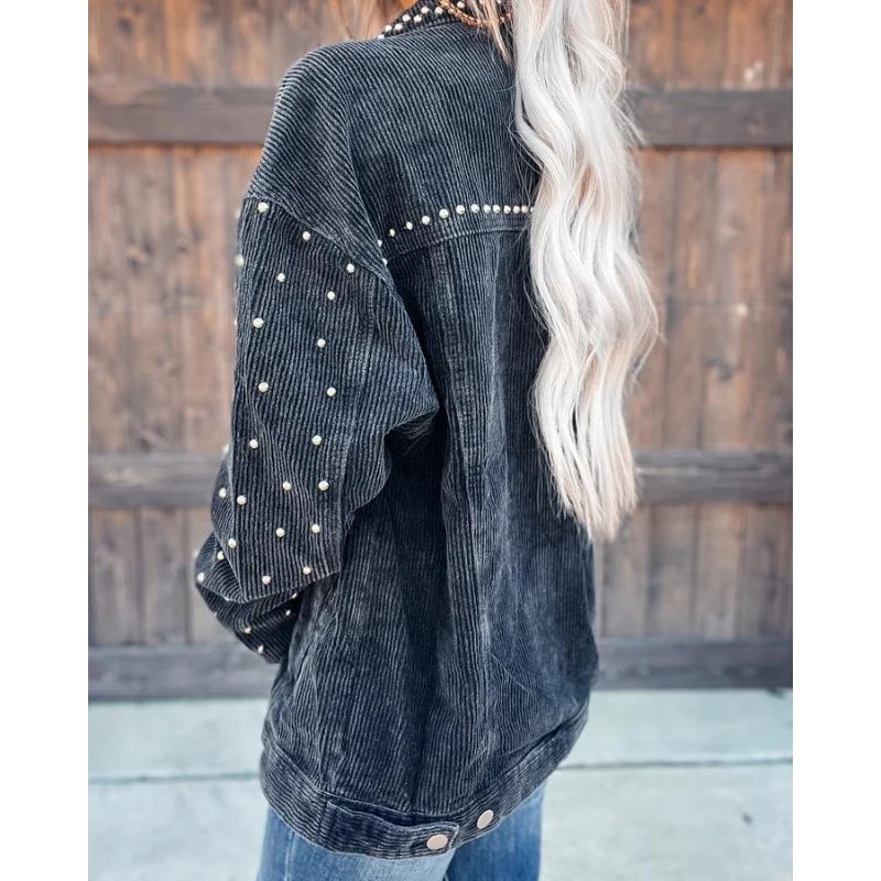 VEZFAA Dámská móda Ležérní Vzor puntíků Podzim Zima Dlouhý rukáv POLO Límec Bundy a Kabáty