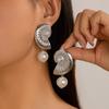 2Pcs Non-Tarnish Ocean Style Conch Earrings Simulated Pearl Geometry Shape for Women Anniversary Jewelry Gifts