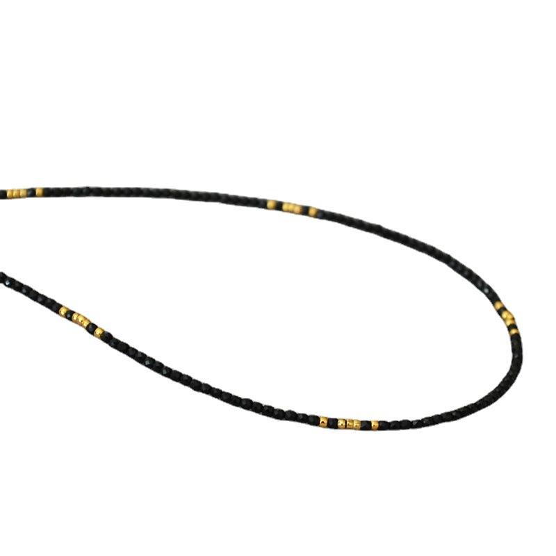 Französisch Elegant Schlicht Glänzend Facettiert Schwarzer Spinell Kleine Goldperlen Perlenbesetzt Extrem Fein Kurz Temperament Halskette Schlüsselbein Kette Damen