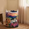 Foldable Laundry Hamper Basket Reusable Boho Quilted Laundry Baskets Fabric Floral Storage Hamper for Nursery Laundries Room