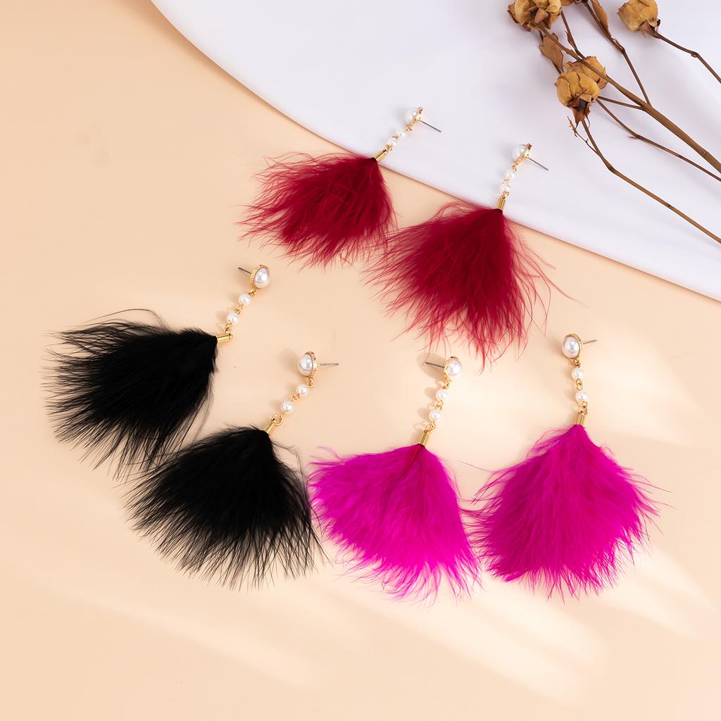 Ingemark Romantic Long Tassel Fluffy Feather Drop Earrings for Women Wed Elegant Boho Imitation Zircon Dangle Earring Y2K Zircon