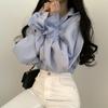 Striped and Knit Vest Ruffled Sweater Korean Style for and [KOREARU] Women's Shirt, Blouse, Set. Blouse. Spring, Summer, Fall, Winter. (Shirt [Blue])