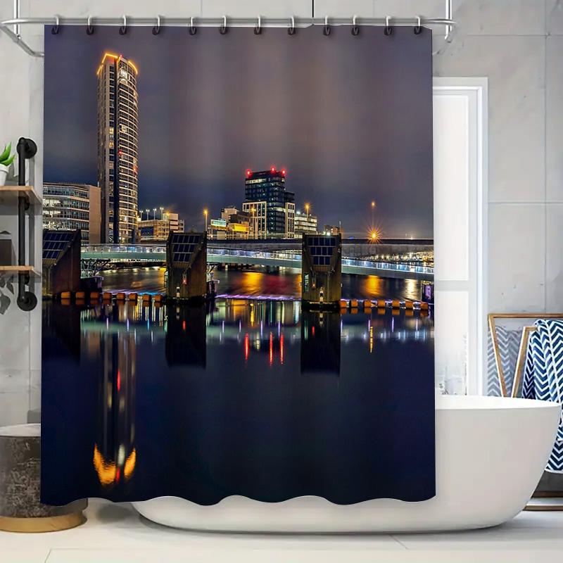

Cityscape Bathroom Decor Shower Curtain Abstract Skyline Wall Art Modern Waterproof Fabric Home Decor W60H190(CM)-1 Pcs