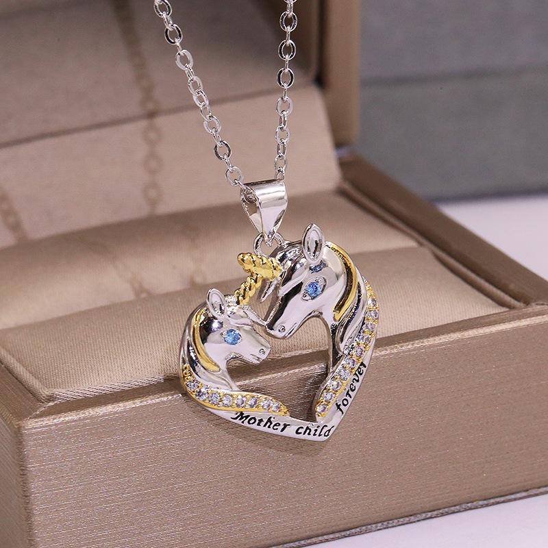 Glitter Unicorn Letter Printed Pendant Necklace Charm Chain for Women Kids Family Birthday Gift