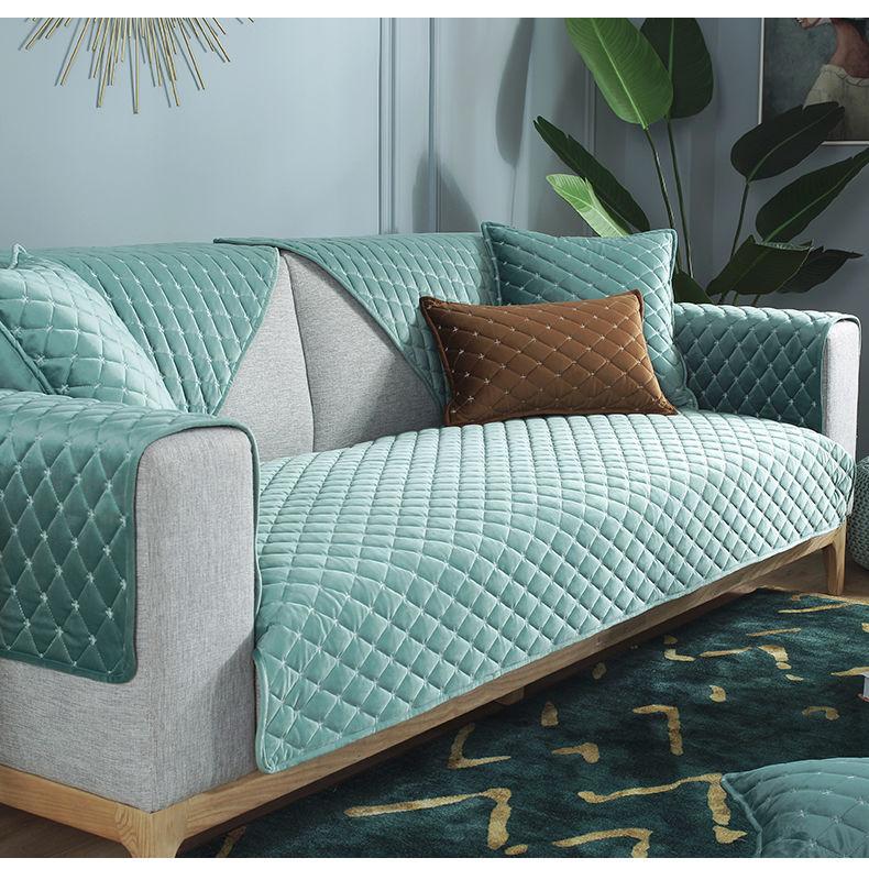 Tlustý prošívaný plyšový potah na pohovku Jednobarevný Elegantní luxusní sametová pohovka Ručník Vyšívací Potah na pohovku do obývacího pokoje