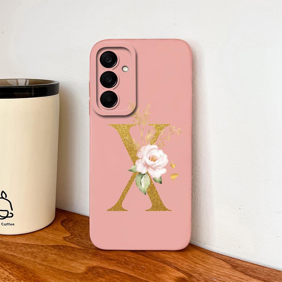 Flower Letters Case For Samsung Galaxy A17 A07 A37 A57 Couple Bumper Soft Liquid Silicone Anti Slip Phone Protective Cover Coque