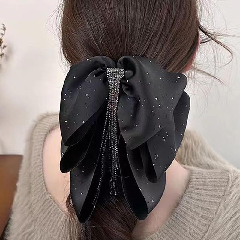 Elegant  Tassel Black Three Layer Bow Hair Claw For Women Sweet Headband  Hair Accessories