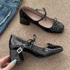 2025 Neue vielseitige silberne Mary Janes mit französischer Schleife - Damen Chunky Heel Frühlingsausgabe