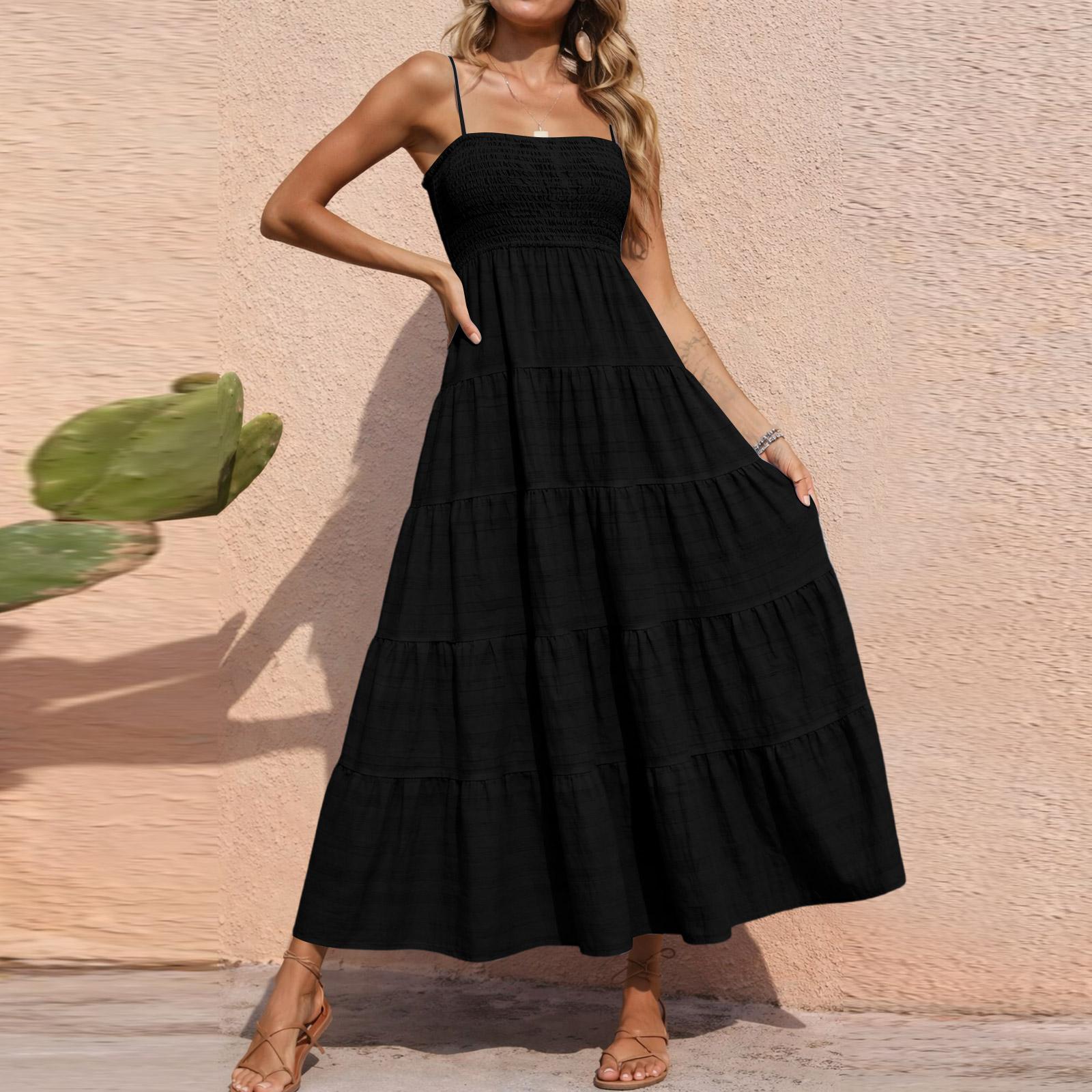 Women s Casual Summer Dress Sleeveless Sundress Tank Dresses Beach Dress Beach Dress S чёрный