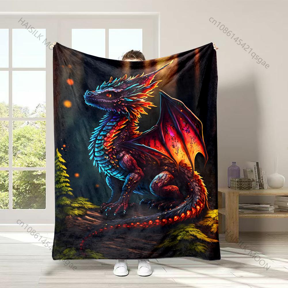 

Vibrant dragon in enchanted forest Print Adult Children Warm Blankets Home Travel Car Soft Comfortable Suitable for all seasons 75x100cm