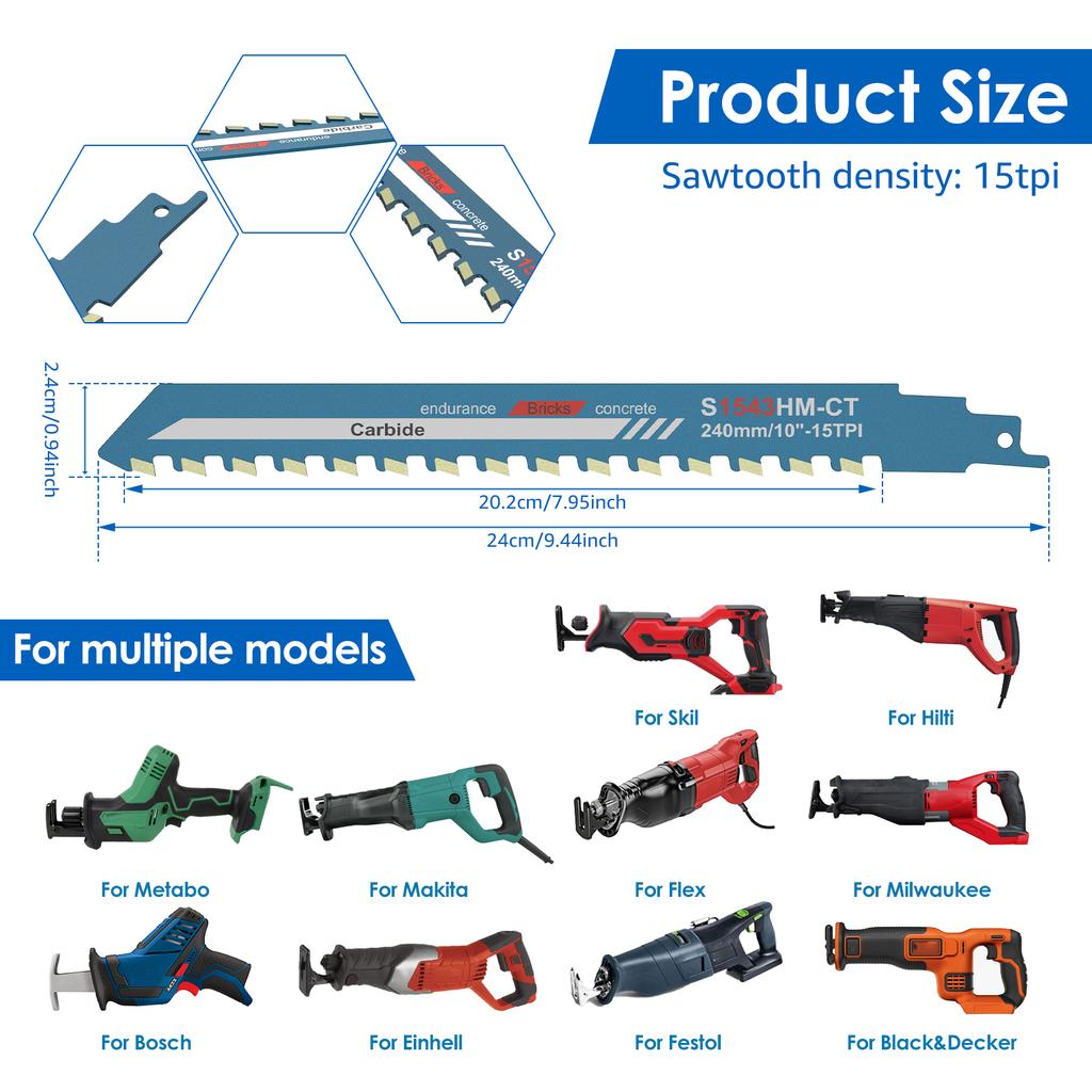 10/12/18/20 Zoll Säbelsägeblatt Universalschnitt Recipsägeblatt Legierter Stahl Roter Ziegel Beton Schneidsägeblatt