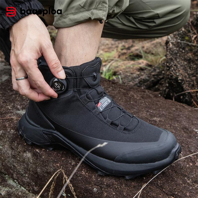 Men Hiking Boot Anti Splash Water Outdoor Sneakers Rotating Button Hiking Shoes  Comfort High-Top Trekking Walking Shoes Non-Slip Warm Suitable